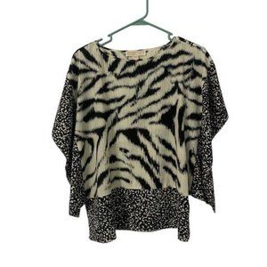 Michael Kors Kimono Tunic Top Small Black & Cream